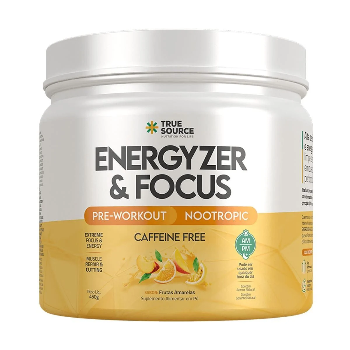 Embalagem do Energyzer & Focus Caffeine Free Frutas Amarelas 450g