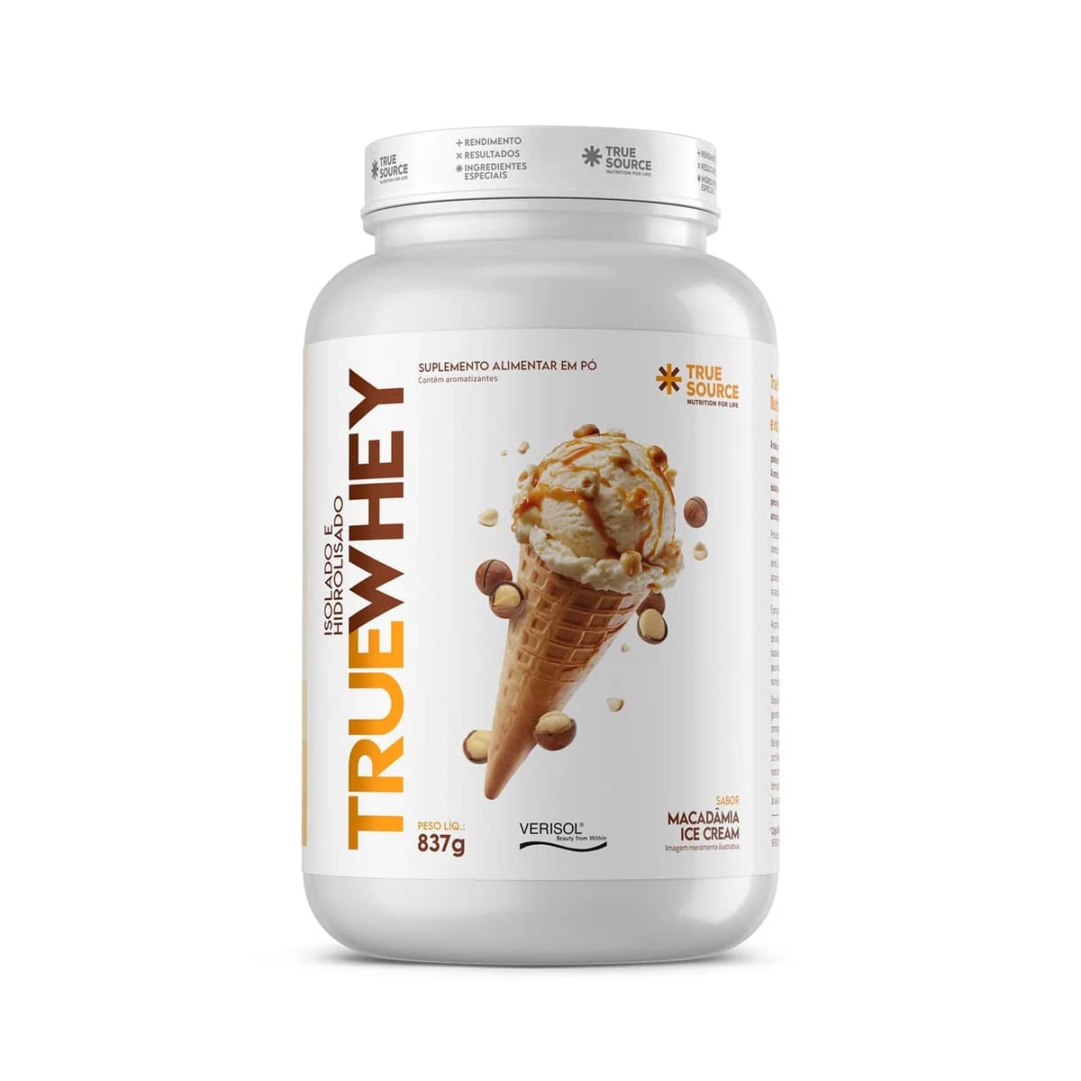 Embalagem do True Whey Macadâmia Ice Cream 837g
